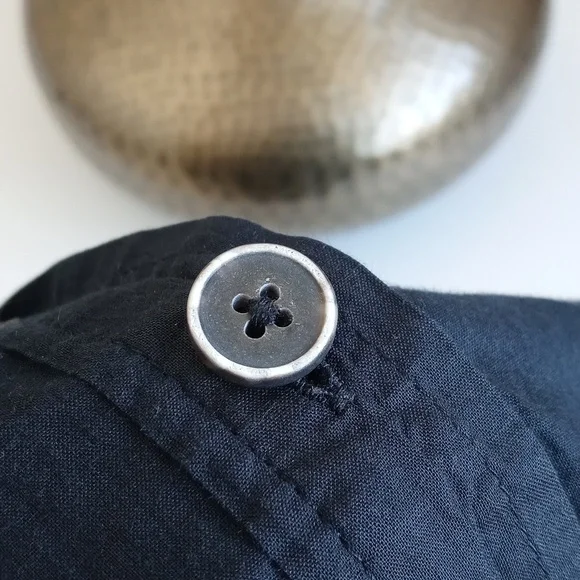 Banana Republic 3/4 Sleeve Black Soft Italian Cotton Button Down Shirt Dress 2 - Picture 6 of 16